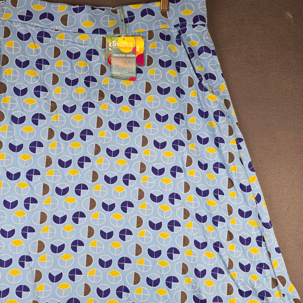 Svaha Fraction Design Twirl Skirt 3XL Light Blue Math Science Organic Cotton NWT